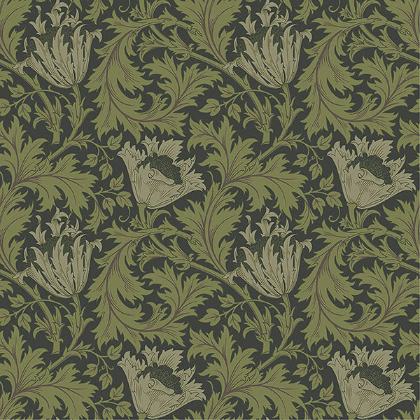 media image for Sample Anemone Dark Green Floral Trail Wallpaper 242