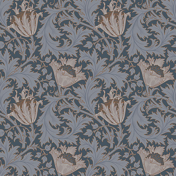 media image for Sample Anemone Dark Blue Floral Trail Wallpaper 222