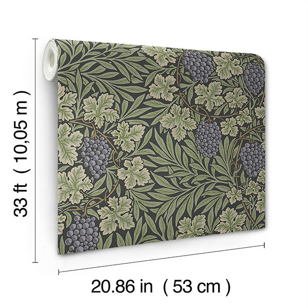 media image for Vine Dark Green Woodland Fruits Wallpaper 240