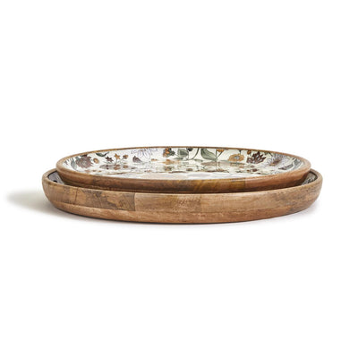 product image for Naturally Floral Hand-Crafted Wood Round Tray - Set of 2 27
