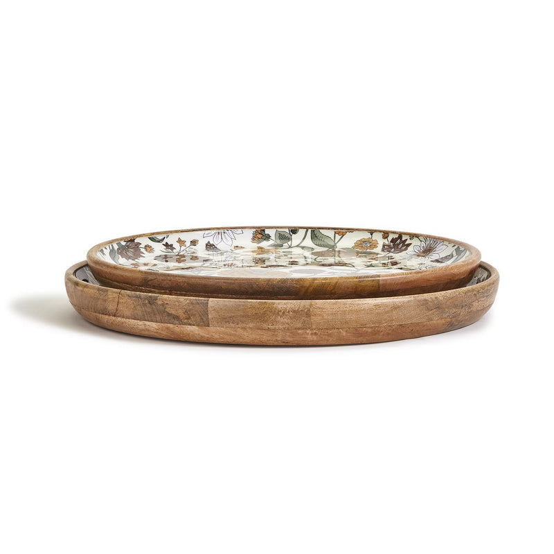 media image for Naturally Floral Hand-Crafted Wood Round Tray - Set of 2 240