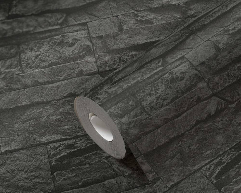 media image for Flat Stone Wallpaper in Black/Grey 253