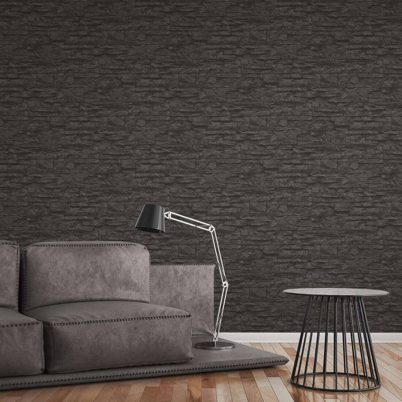 media image for Flat Stone Wallpaper in Black/Grey 21