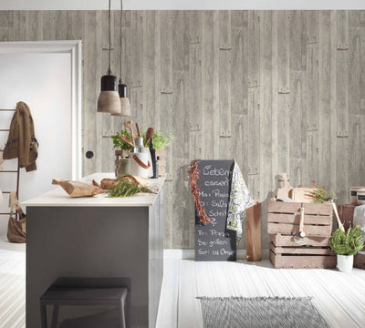 product image for Cottage Wood Wallpaper in Beige/Cream/Grey 47