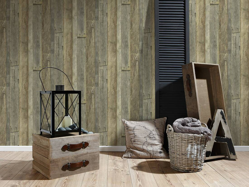 media image for Cottage Wood Wallpaper in Brown/Cream/Yellow 219