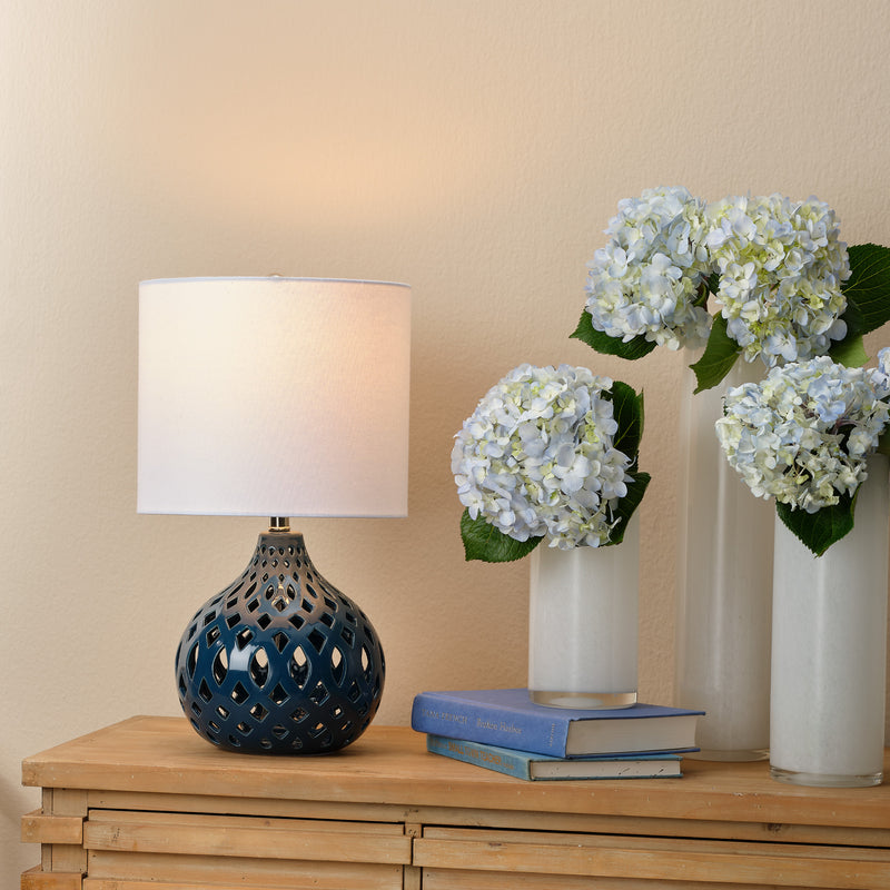 media image for Fretwork Table Lamp Navy Style 1 250