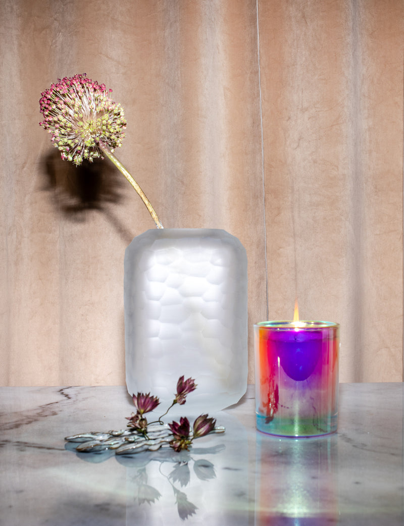 media image for Hammered Frosted Glass Vase - Clear - Large 224