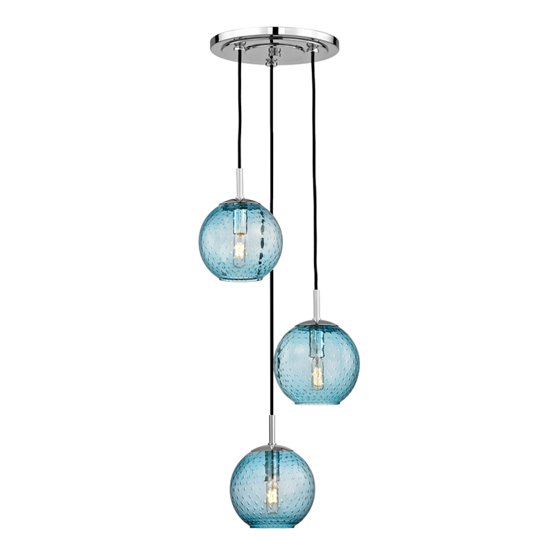 media image for hudson valley rousseau 3 light pendant with blue glass 2033 2 249