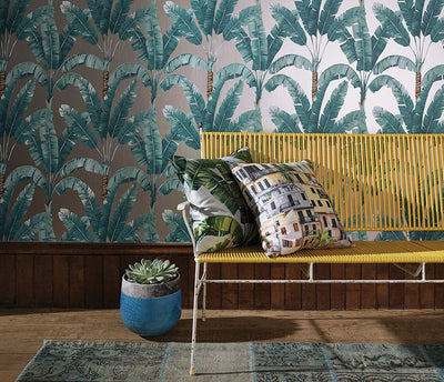product image for Palmaria Wallpaper in turquoise and beige from the Manarola Collection by Osborne & Little 63