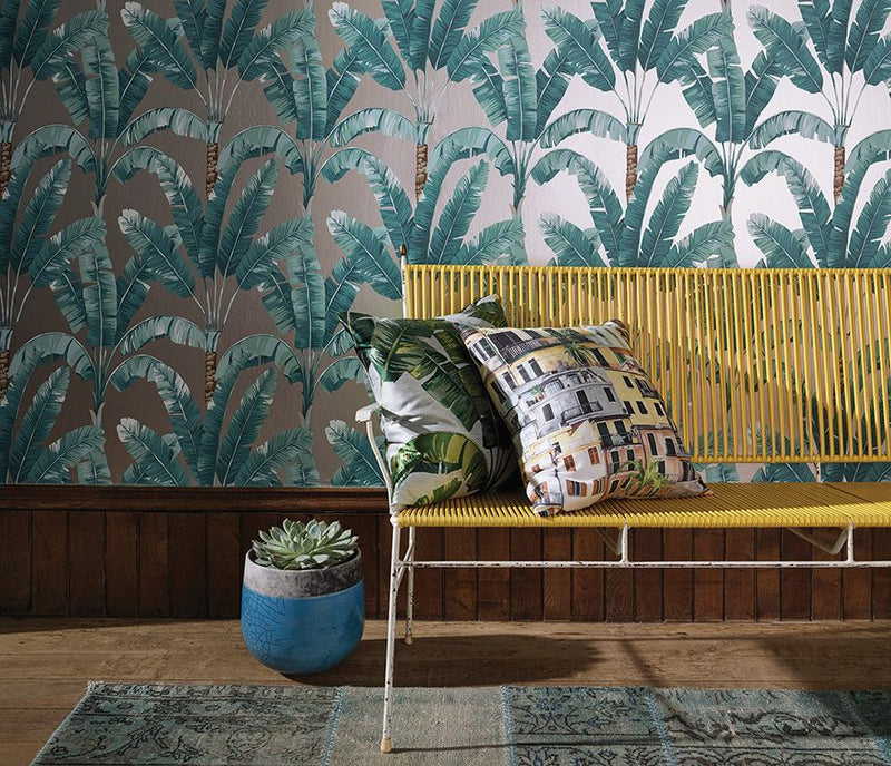 media image for Palmaria Wallpaper in turquoise and tan from the Manarola Collection by Osborne & Little 268