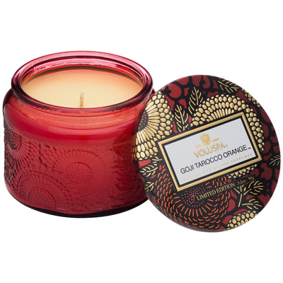 product image for Petite Embossed Glass Jar Candle in Goji Tarocco Orange design by Voluspa 30
