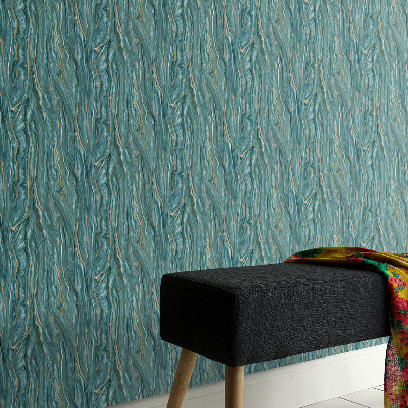 media image for Marble Wallpaper in Teal/Gold from the ELLE Decoration Collection by Galerie Wallcoverings 240