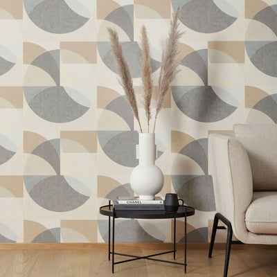product image for Geometric Circle Graphic Wallpaper in Mustard/Grey/Beige from the ELLE Decoration Collection by Galerie Wallcoverings 90