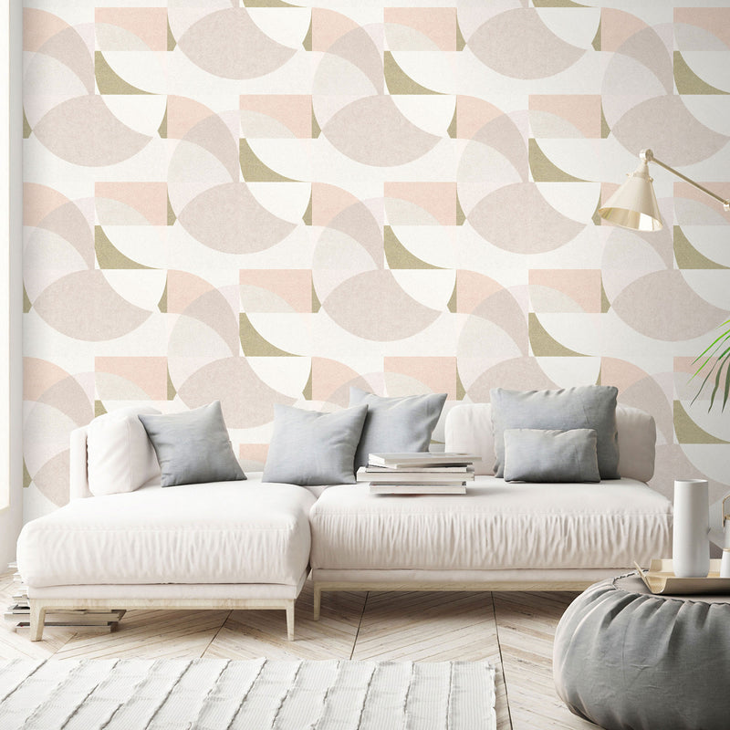 media image for Geometric Circle Graphic Wallpaper in Blush/Gold/Cream from the ELLE Decoration Collection by Galerie Wallcoverings 290