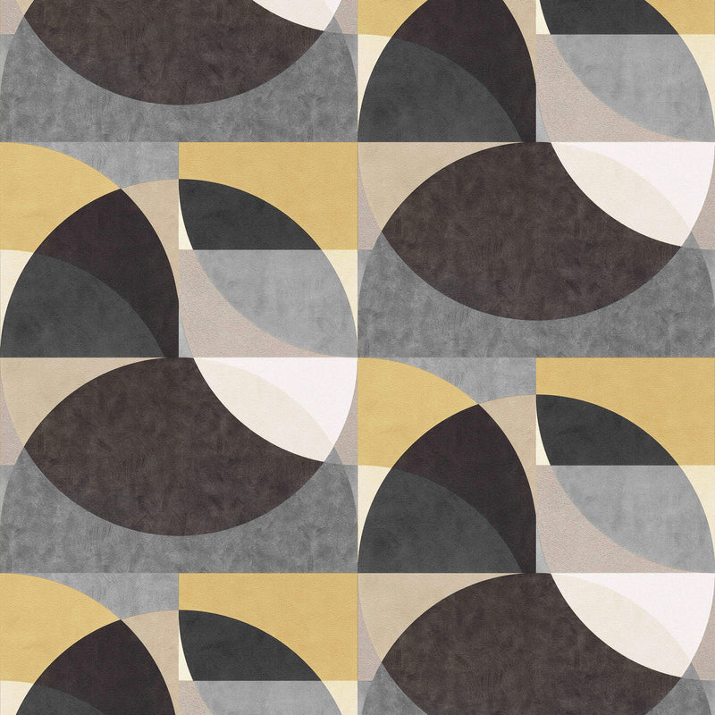 media image for sample geometric circle graphic wallpaper in gold grey cream from the elle decoration collection by galerie wallcoverings 1 225