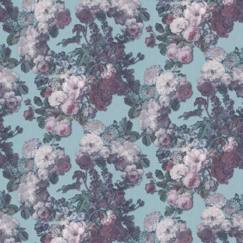 media image for sample floral baroque wallpaper in teal pink green from the elle decoration collection by galerie wallcoverings 1 262