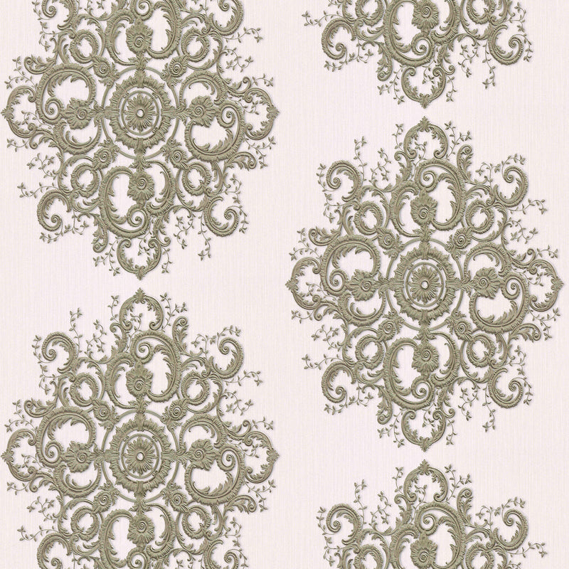 media image for sample baroque damask wallpaper in gold cream from the elle decoration collection by galerie wallcoverings 1 220