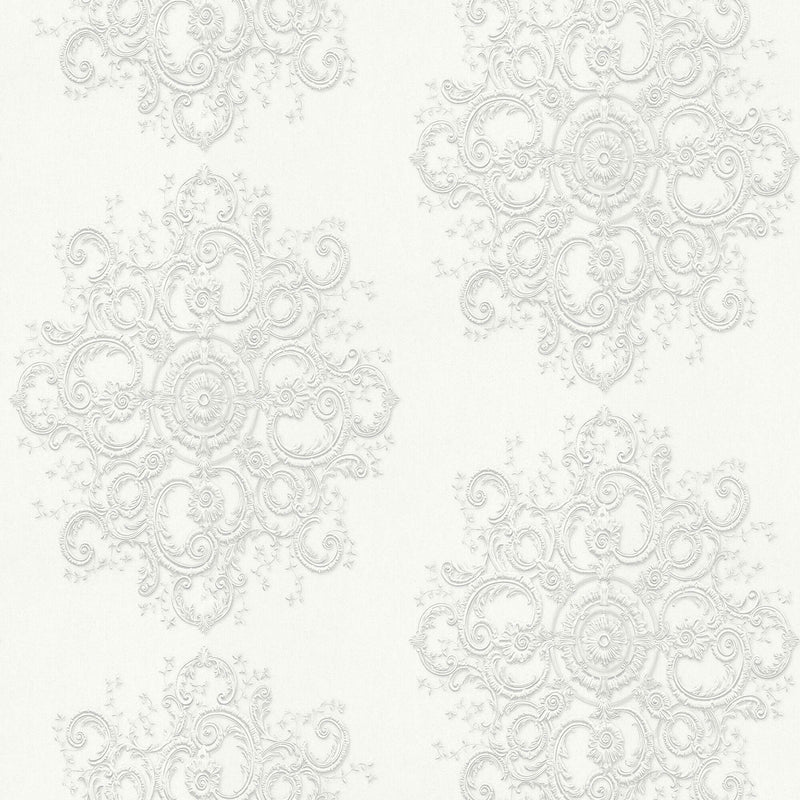media image for Baroque Damask Wallpaper in Cream/Light Silver from the ELLE Decoration Collection by Galerie Wallcoverings 262