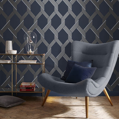 product image for Vector Navy Gold Wallpaper from the Exclusives Collection by Graham & Brown 39