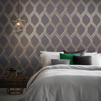 product image for Vector Graphite Gold Wallpaper from the Exclusives Collection by Graham & Brown 64