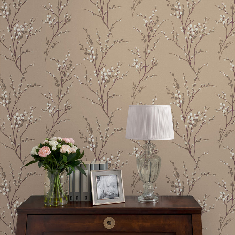 media image for Laura Ashley Pussy Willow Natural Wallpaper by Graham & Brown 217