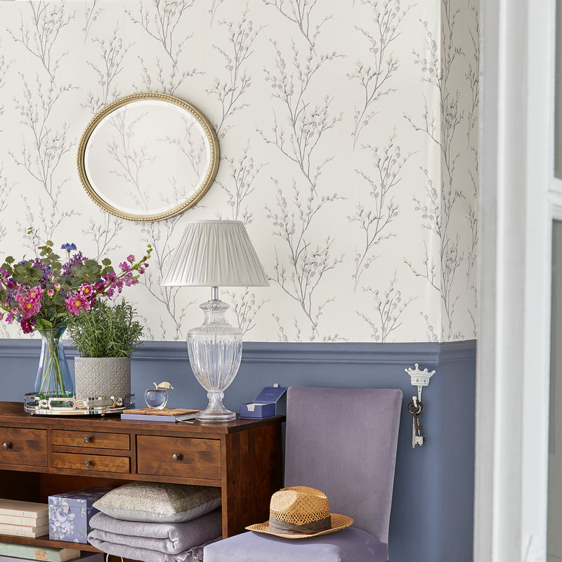 media image for Laura Ashley Pussy Willow Off-White and Steel Wallpaper by Graham & Brown 214