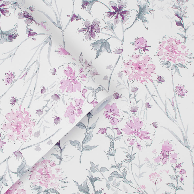 media image for Laura Ashley Wild Meadow Pale Iris Wallpaper by Graham & Brown 225