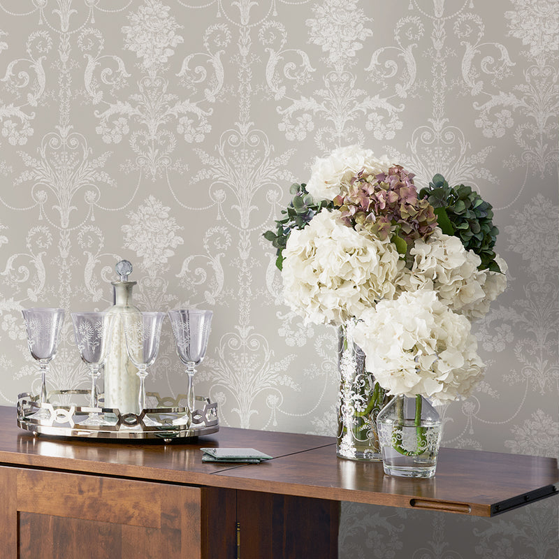 media image for Laura Ashley Josette White and Dove Grey Wallpaper by Graham & Brown 227