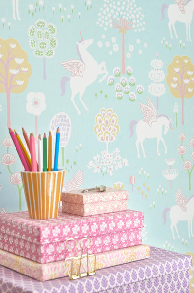 product image for True Unicorns Turquoise Wallpaper by Majvillan 30