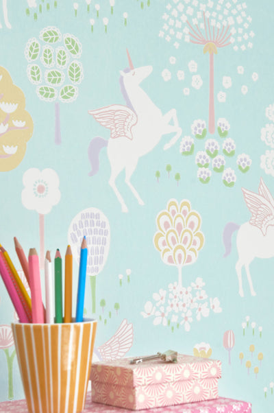 product image for True Unicorns Turquoise Wallpaper by Majvillan 83