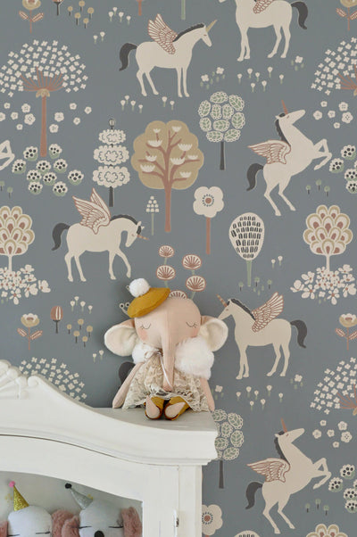 product image for True Unicorns Evening Blue Wallpaper by Majvillan 82