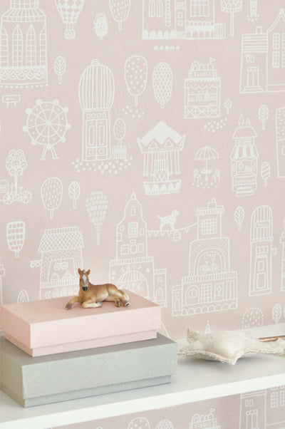 product image for Little Town Pink Wallpaper by Majvillan 64