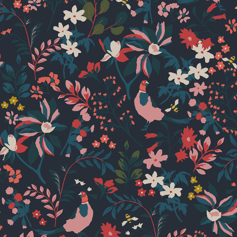 media image for Joules Fields Edge Floral French Navy Wallpaper by Graham & Brown 292