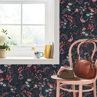 product image for Joules Fields Edge Floral French Navy Wallpaper by Graham & Brown 77
