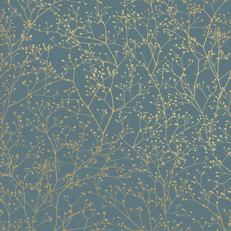 media image for Clarissa Hulse Gypsophila Airforce Blue and Soft Gold Wallpaper 293