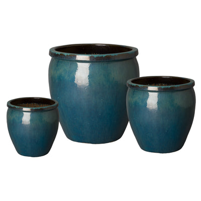 product image for round planter w teal glaze 4 77