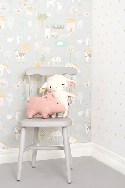 product image for My Farm Soft Grey Wallpaper by Majvillan 50