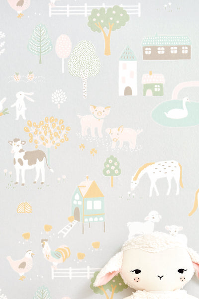 product image for My Farm Soft Grey Wallpaper by Majvillan 73