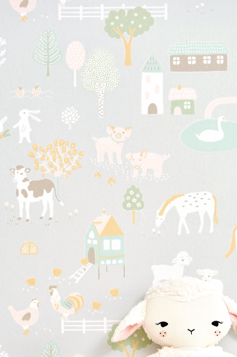 media image for My Farm Soft Grey Wallpaper by Majvillan 278