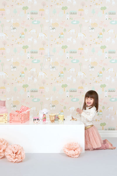 product image for My Farm Soft Pink Wallpaper by Majvillan 44
