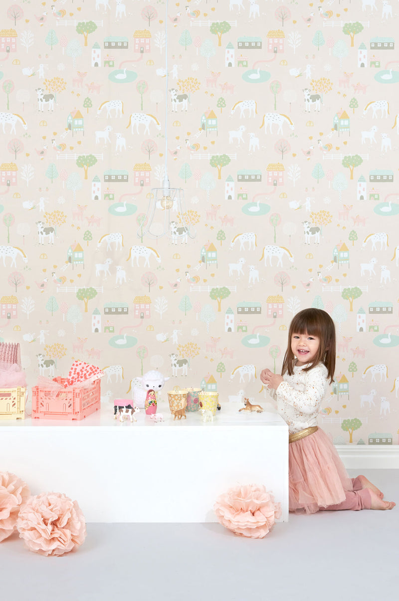 media image for My Farm Soft Pink Wallpaper by Majvillan 295