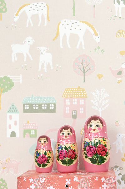product image for My Farm Soft Pink Wallpaper by Majvillan 63