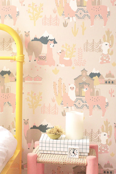 product image for Lama Village Light Sunny Pink Wallpaper by Majvillan 84