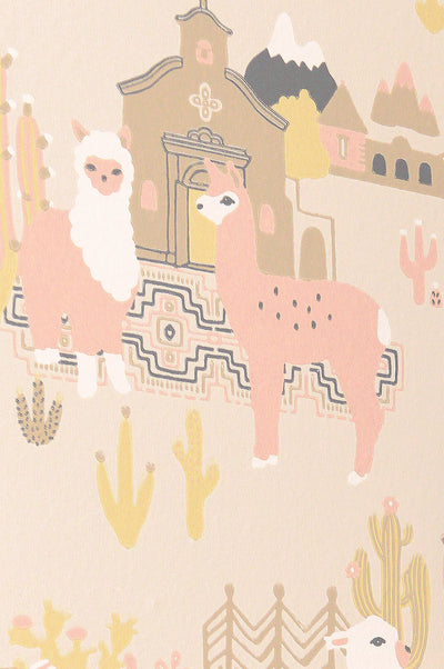 product image for Lama Village Light Sunny Pink Wallpaper by Majvillan 47