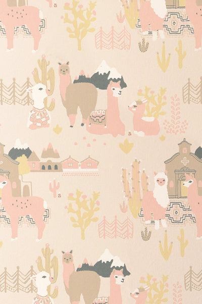 product image for Lama Village Light Sunny Pink Wallpaper by Majvillan 4