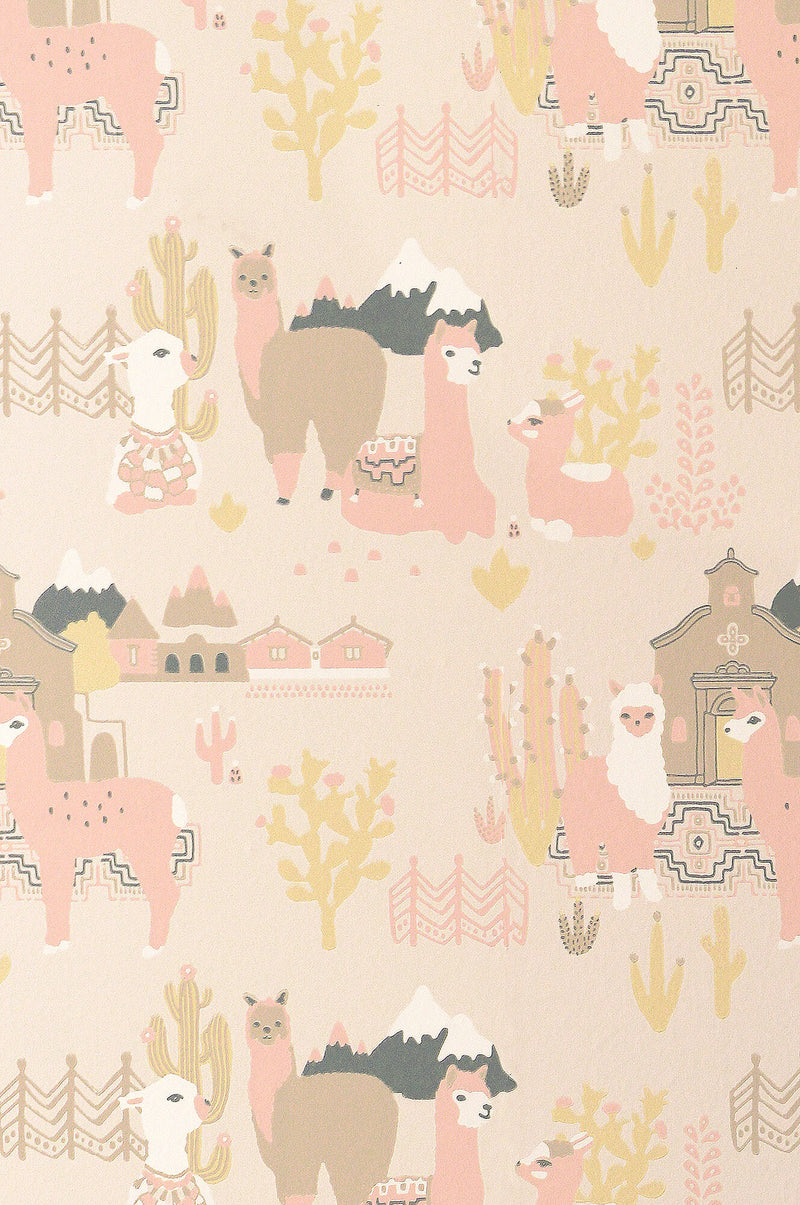 media image for Lama Village Light Sunny Pink Wallpaper by Majvillan 277