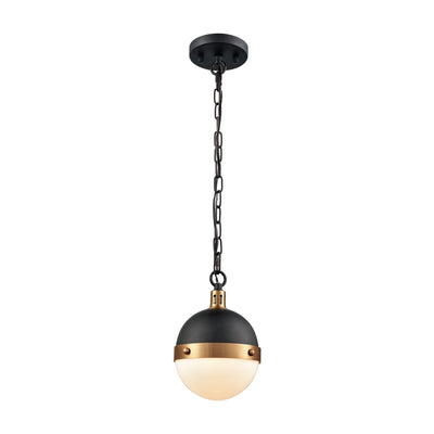 product image of Harmelin 1-Light Mini Pendant in Matte Black and Satin Brass with White Opal Glass by BD Fine Lighting 589