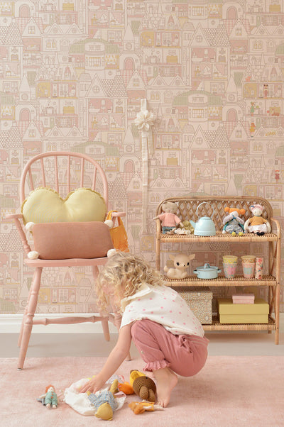 product image for Dollhouse Sunny Pink Wallpaper by Majvillan 81