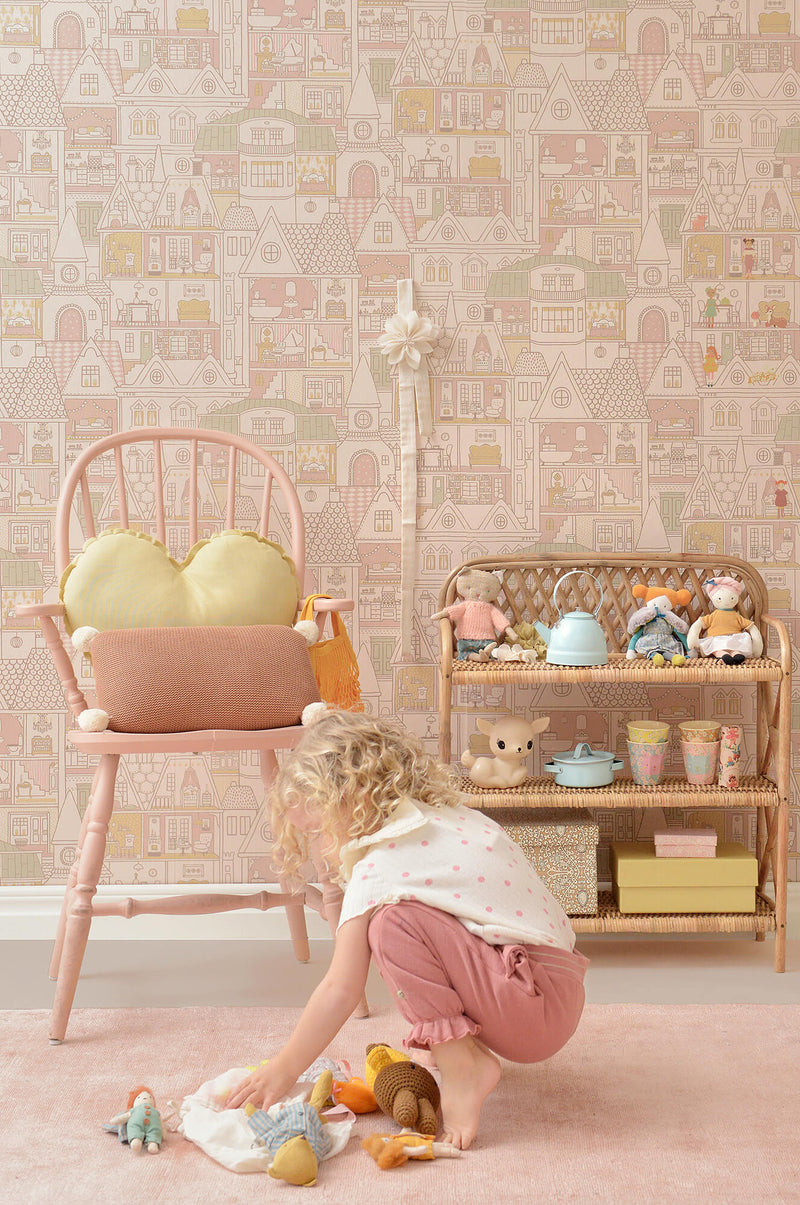 media image for Dollhouse Sunny Pink Wallpaper by Majvillan 257
