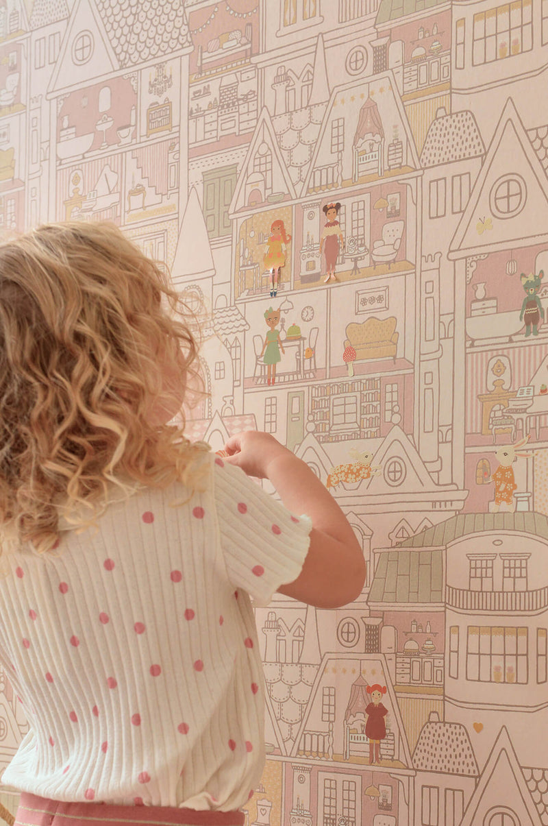 media image for Dollhouse Sunny Pink Wallpaper by Majvillan 281